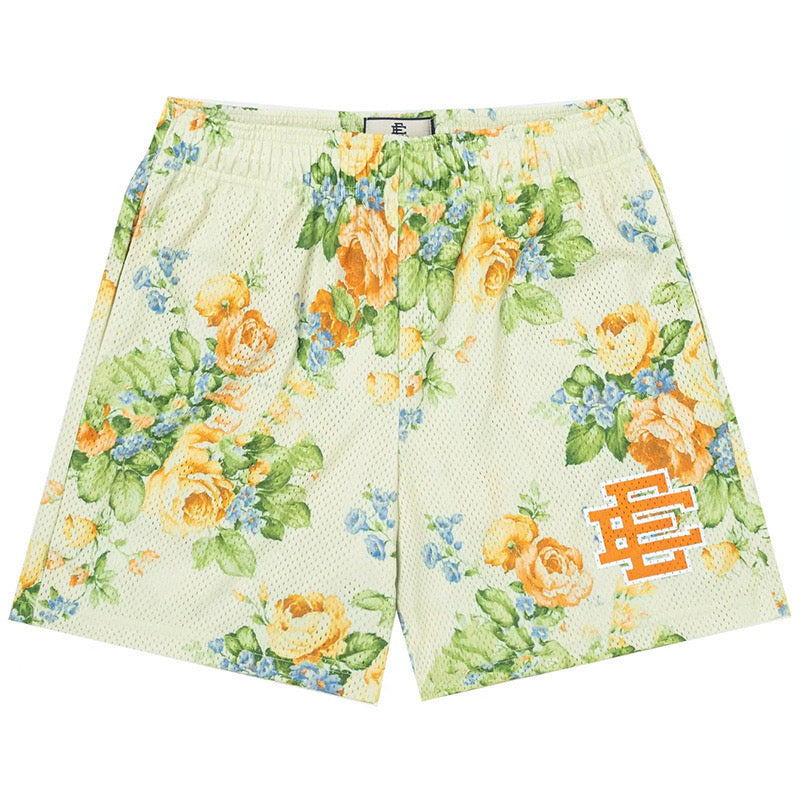 EE Mesh Short Yellow Roses On Green Bg